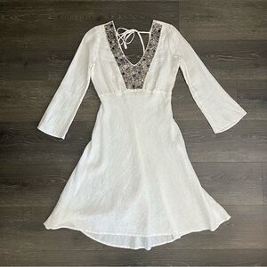 120% Lino Finest Italian Linen Dress Size 40 8/10 M Stones Boho Luxury Old Money